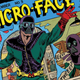 The golden age superhero Micro-Face leaps out of a ripped open classic comic book cover.